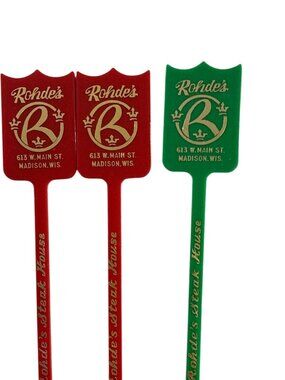 Rohdes Supper Club Madison WI Swizzle Sticks Set Plastic Stir Drink Set Of 3